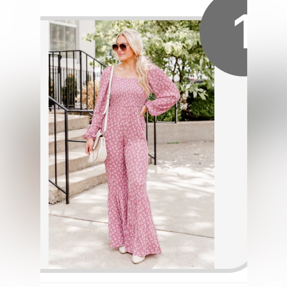 Pink Lily  floral long sleeve jumpsuit